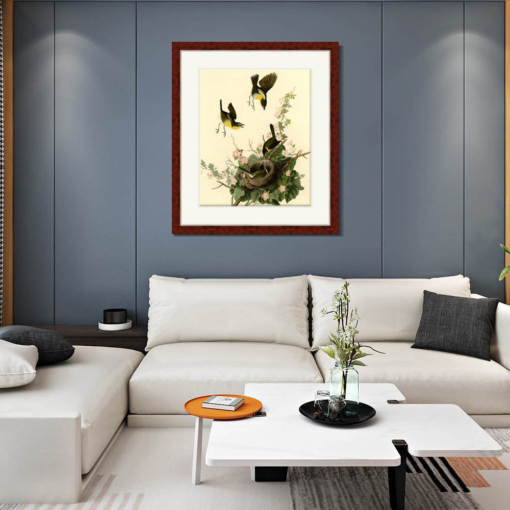 INVIN ART Framed Canvas Art Giclee Print Yellow Breasted Chat by John James Audubon  Home Office Wall Art Decorations