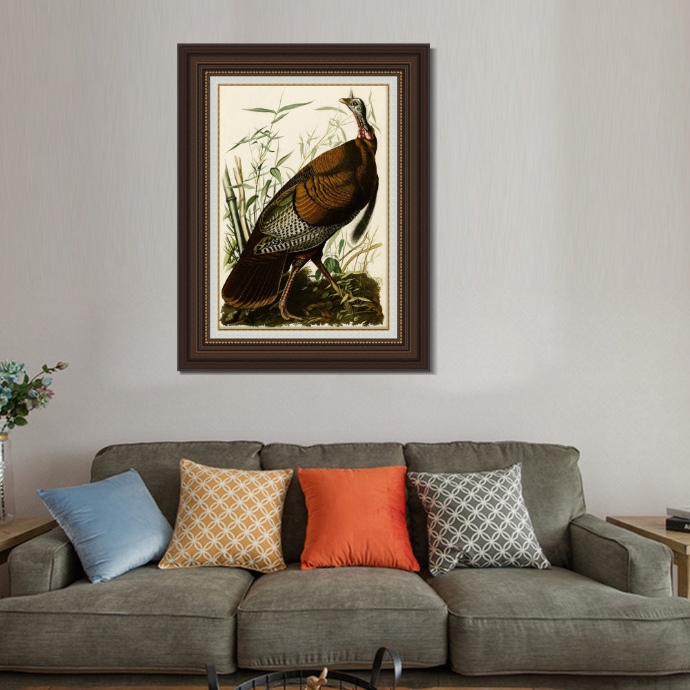 INVIN ART Framed Canvas Art Giclee Print Wild Turkey by John James Audubon  Home Office Wall Art Decorations