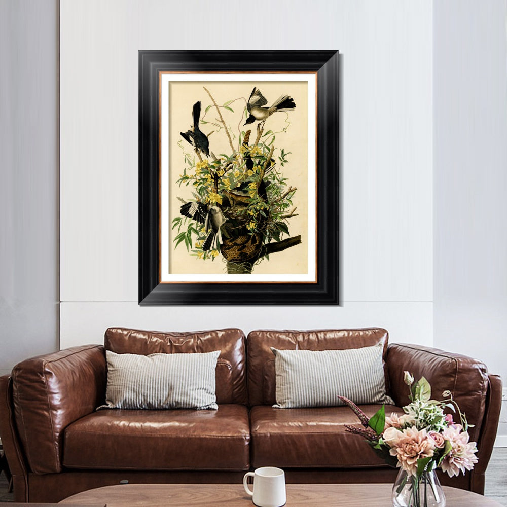 INVIN ART Framed Canvas Art Giclee Print Mocking Bird by John James Audubon Living Room Home Office Wall Art Decorations