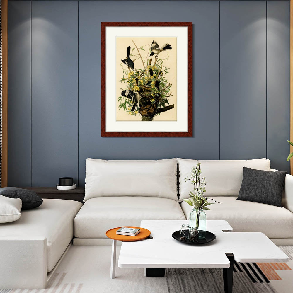 INVIN ART Framed Canvas Art Giclee Print Mocking Bird by John James Audubon Living Room Home Office Wall Art Decorations