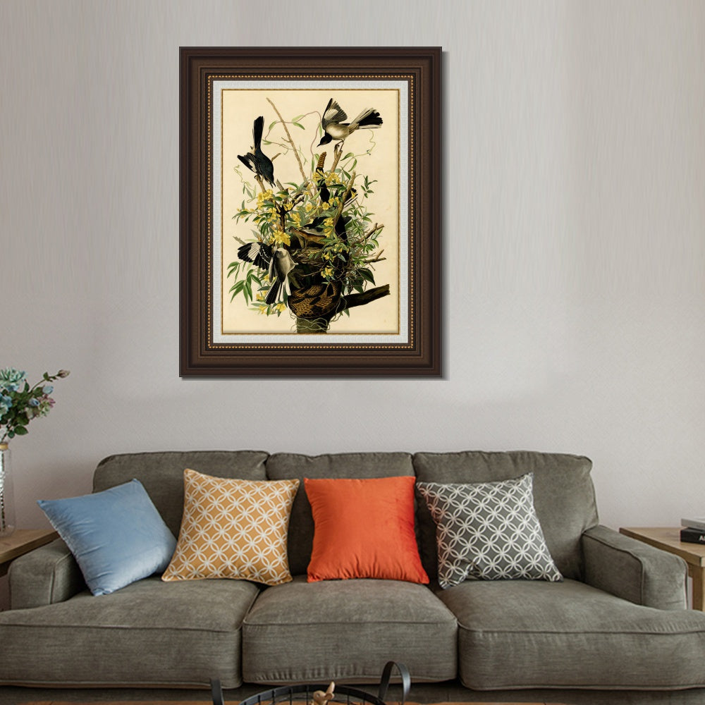 INVIN ART Framed Canvas Art Giclee Print Mocking Bird by John James Audubon Living Room Home Office Wall Art Decorations