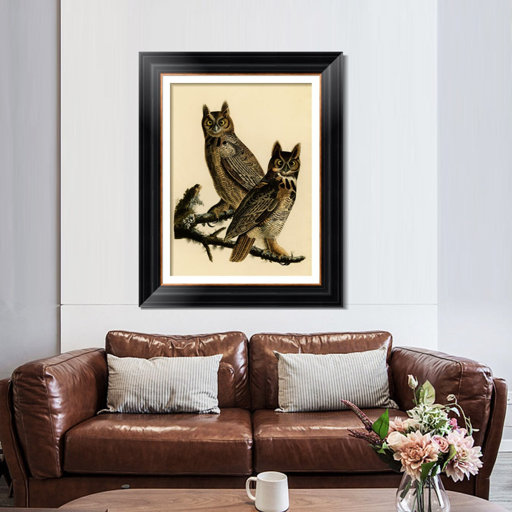 INVIN ART Framed Canvas Art Giclee Print Great Horned Owl by John James Audubon  Home Office Wall Art Decorations
