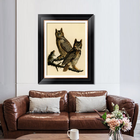 INVIN ART Framed Canvas Art Giclee Print Great Horned Owl by John James Audubon Living Room Home Office Wall Art Decorations