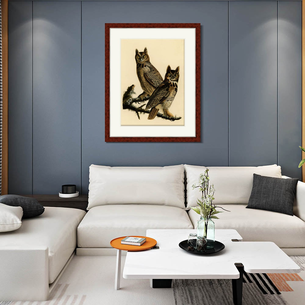 INVIN ART Framed Canvas Art Giclee Print Great Horned Owl by John James Audubon  Home Office Wall Art Decorations