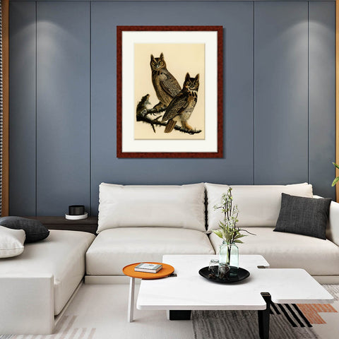 INVIN ART Framed Canvas Art Giclee Print Great Horned Owl by John James Audubon Living Room Home Office Wall Art Decorations