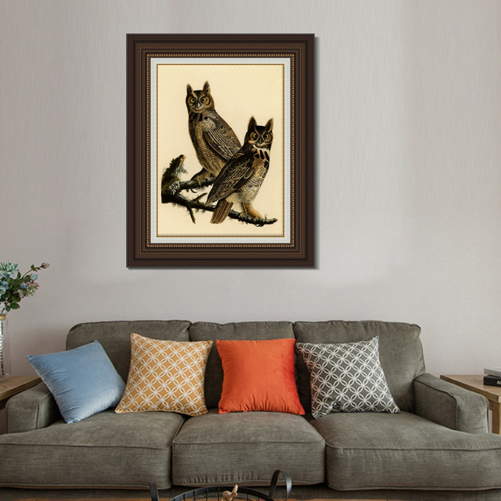 INVIN ART Framed Canvas Art Giclee Print Great Horned Owl by John James Audubon  Home Office Wall Art Decorations