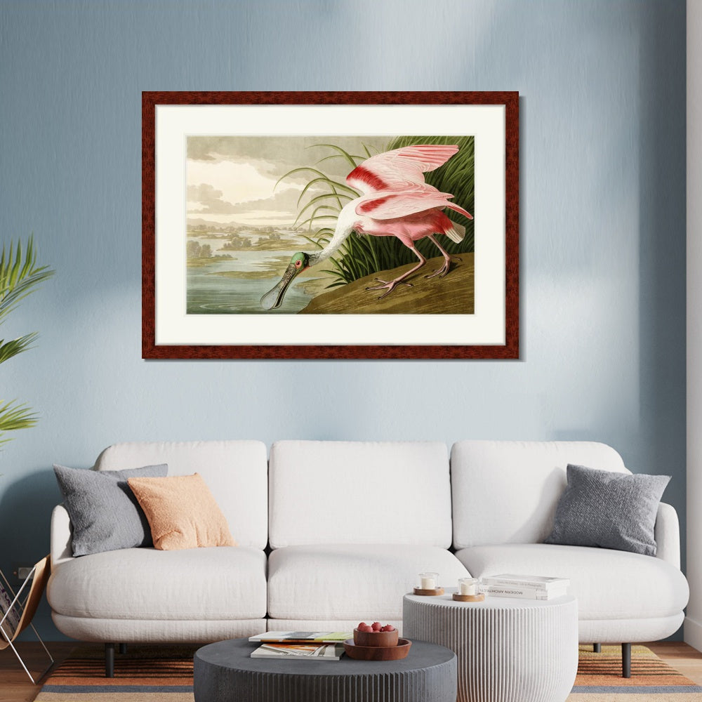 INVIN ART Framed Canvas Art Giclee Print Roseate Spoonbill Bird by John James Audubon  Home Office Wall Art Decorations