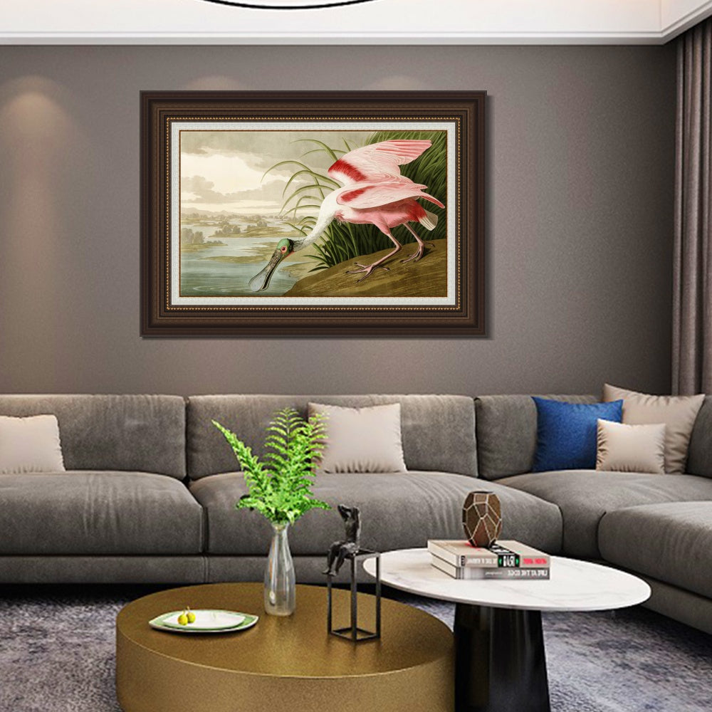 INVIN ART Framed Canvas Art Giclee Print Roseate Spoonbill Bird by John James Audubon  Home Office Wall Art Decorations