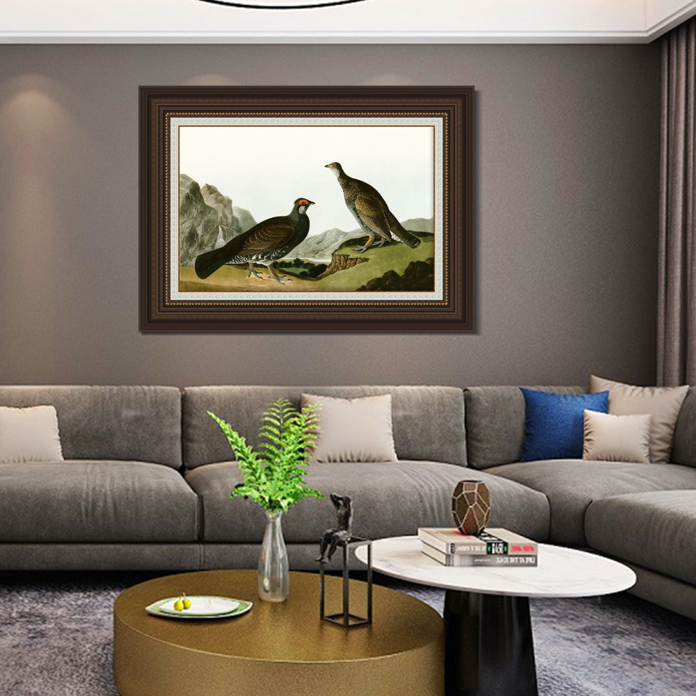 INVIN ART Framed Canvas Art Giclee Print Long Tailed or Dusky Grous by John James Audubon  Home Office Wall Art Decorations