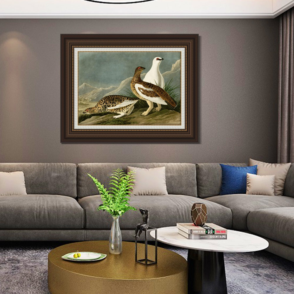 INVIN ART Framed Canvas Art Giclee Print Rock Grous by John James Audubon  Home Office Wall Art Decorations
