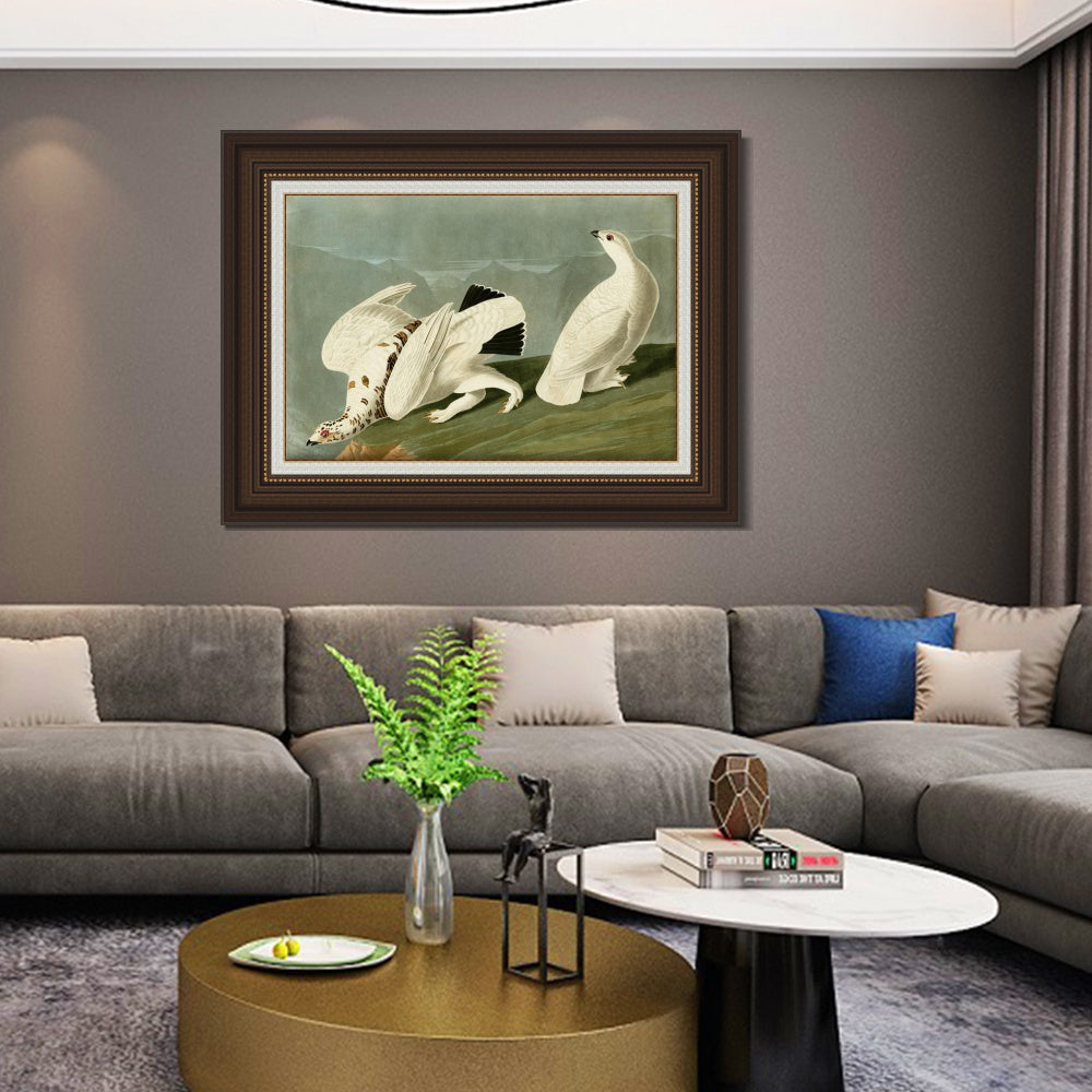 INVIN ART Framed Canvas Art Giclee Print White Tailed Grous by John James Audubon  Home Office Wall Art Decorations