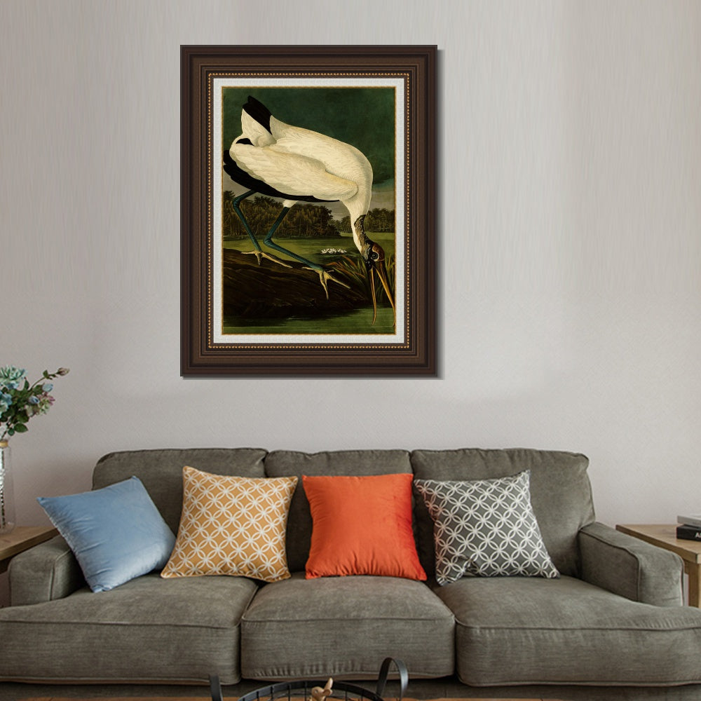 INVIN ART Framed Canvas Art Giclee Print Wood Ibis by John James Audubon  Home Office Wall Art Decorations