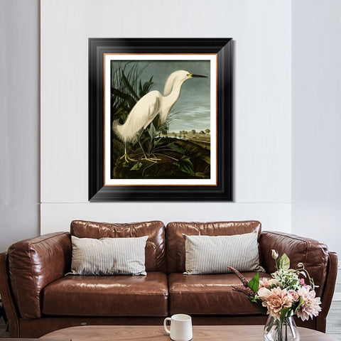 INVIN ART Framed Canvas Art Giclee Print Snowy Heron or White Egret by John James Audubon Living Room Home Office Wall Art Decorations