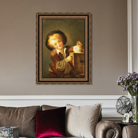 INVIN ART Framed Canvas Art Giclee Print A LITTLE BOY WITH A CURIOSITY by Jean Honore Fragonard Wall Art Living Room Home Office Decorations