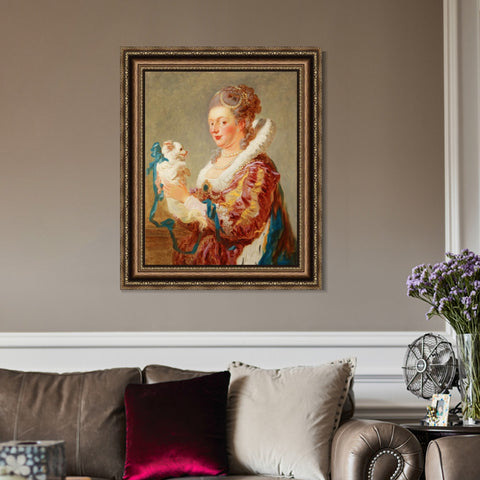 INVIN ART Framed Canvas Art Giclee Print A Woman with a Dog by Jean Honore Fragonard Wall Art Living Room Home Office Decorations