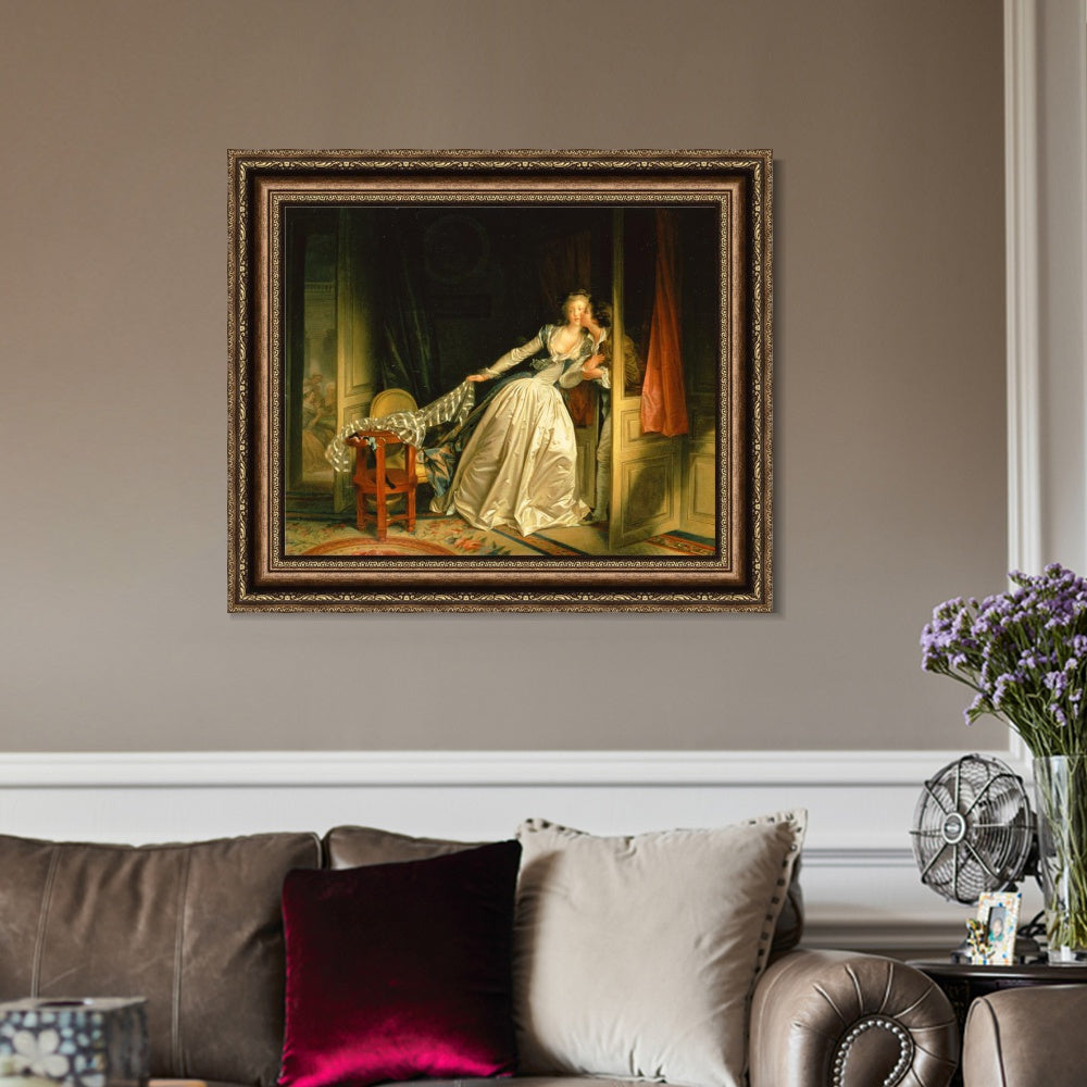 INVIN ART Framed Canvas Art Giclee Print The Stolen Kiss by Jean Honore Fragonard Wall Art Living Room Home Office Decorations