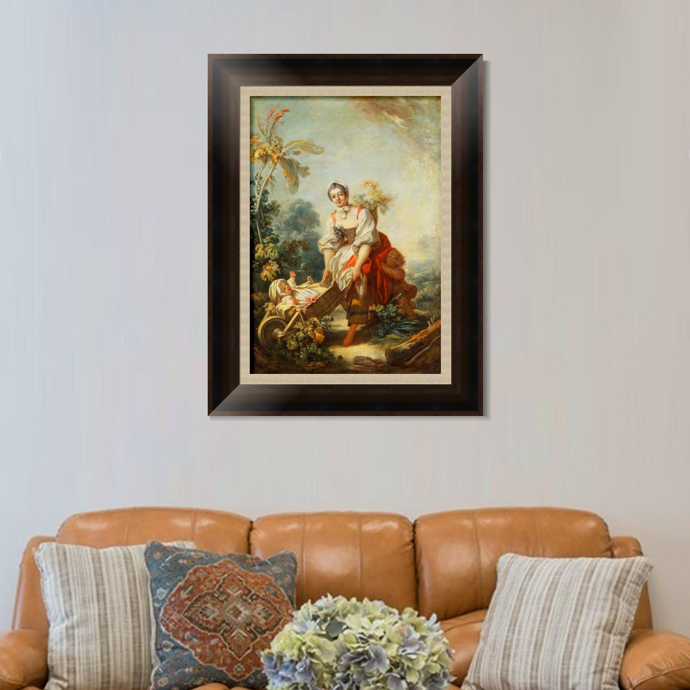 INVIN ART Framed Canvas Art Giclee Print The Joys of Motherhood by Jean Honore Fragonard Wall Art Living Room Home Office Decorations