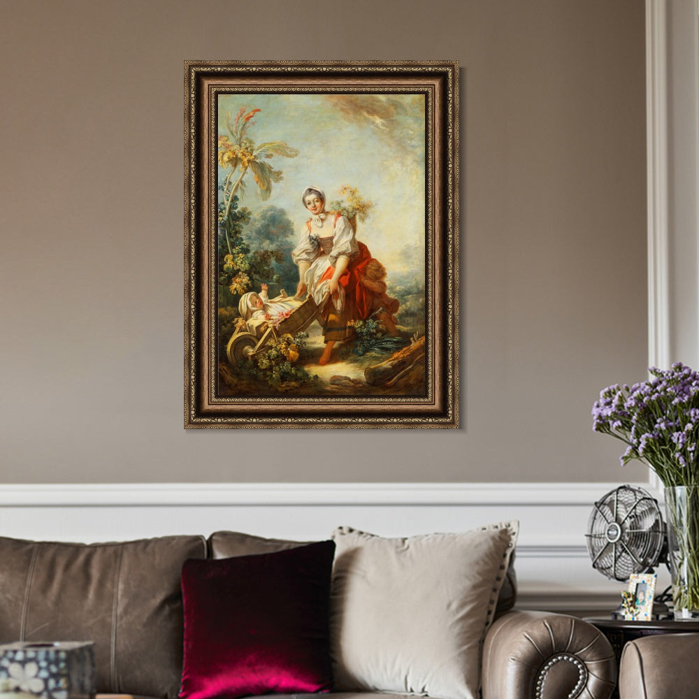 INVIN ART Framed Canvas Art Giclee Print The Joys of Motherhood by Jean Honore Fragonard Wall Art Living Room Home Office Decorations
