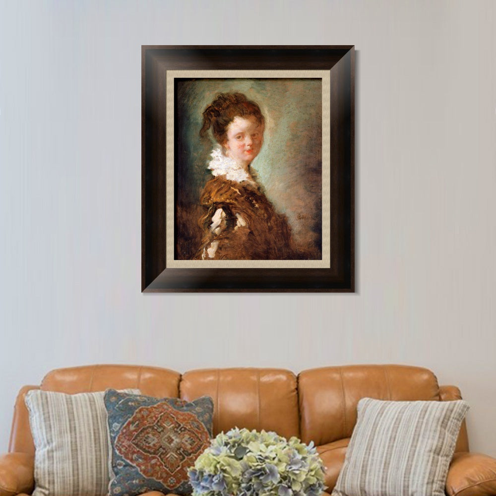 INVIN ART Framed Canvas Art Giclee Print Young Woman by Jean Honore Fragonard Wall Art Living Room Home Office Decorations