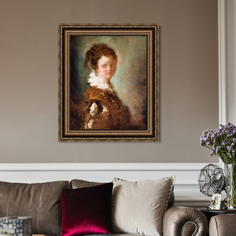 INVIN ART Framed Canvas Art Giclee Print Young Woman by Jean Honore Fragonard Wall Art Living Room Home Office Decorations