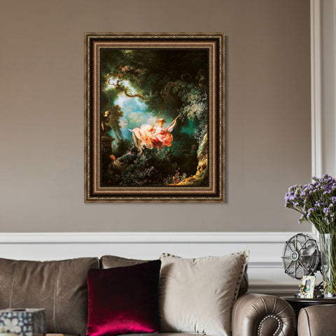 INVIN ART Framed Canvas Art Giclee Print The Swing by Jean Honore Fragonard Wall Art Living Room Home Office Decorations