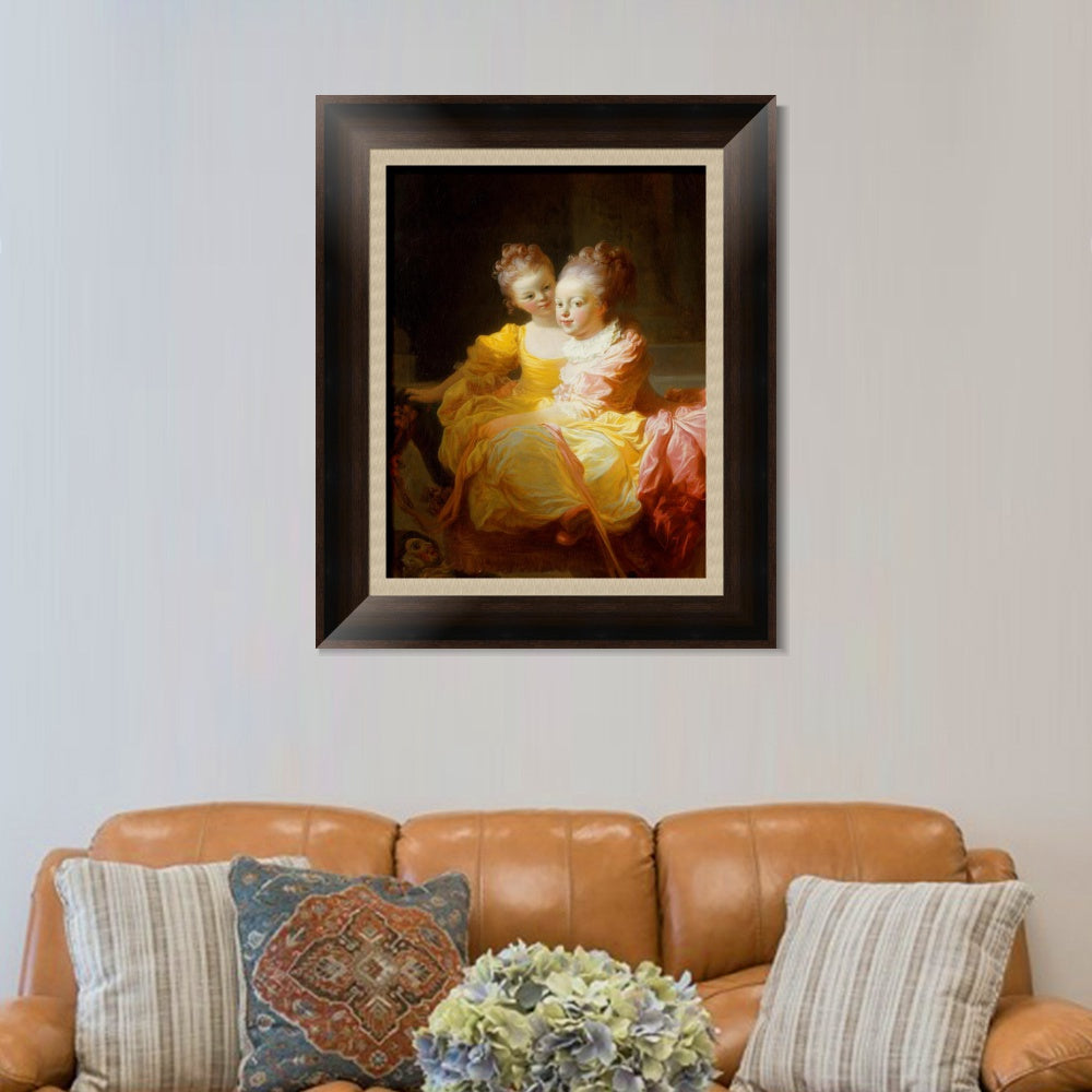 INVIN ART Framed Canvas Art Giclee Print Sisters by Jean Honore Fragonard Wall Art Living Room Home Office Decorations