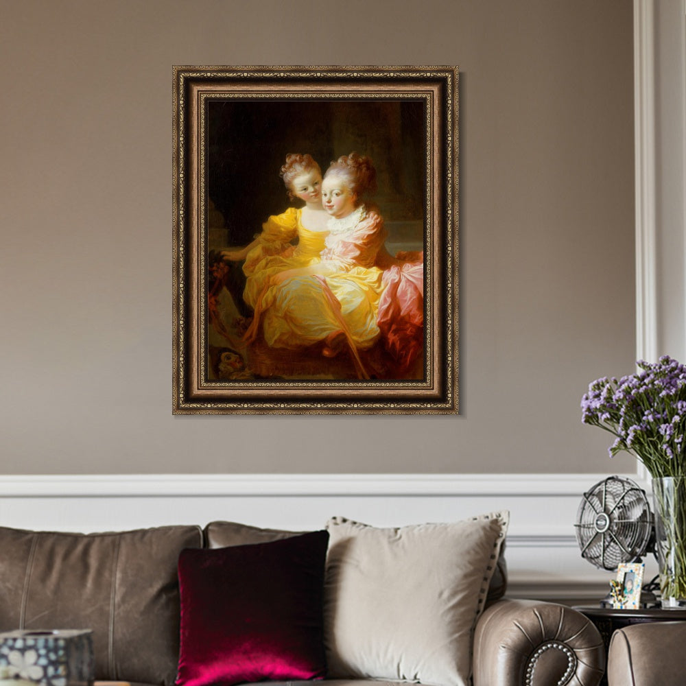 INVIN ART Framed Canvas Art Giclee Print Sisters by Jean Honore Fragonard Wall Art Living Room Home Office Decorations