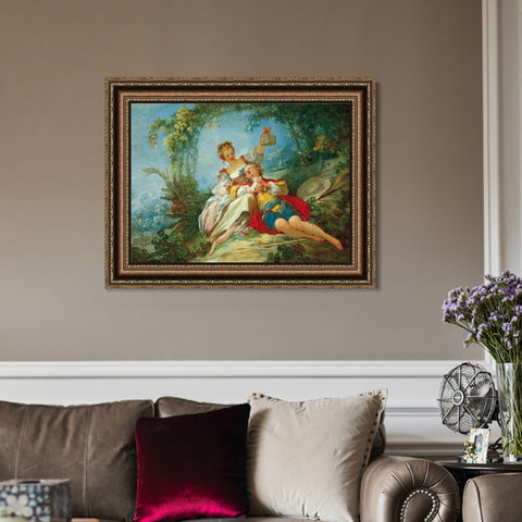 INVIN ART Framed Canvas Art Giclee Print Lovers by Jean Honore Fragonard Wall Art Living Room Home Office Decorations