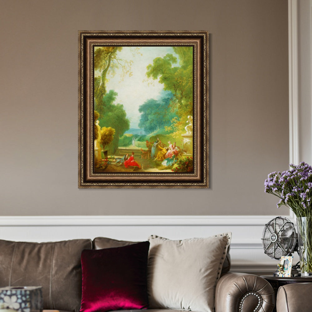 INVIN ART Framed Canvas Art Giclee Print A Game of Hot Cockles by Jean Honore Fragonard Wall Art Living Room Home Office Decorations