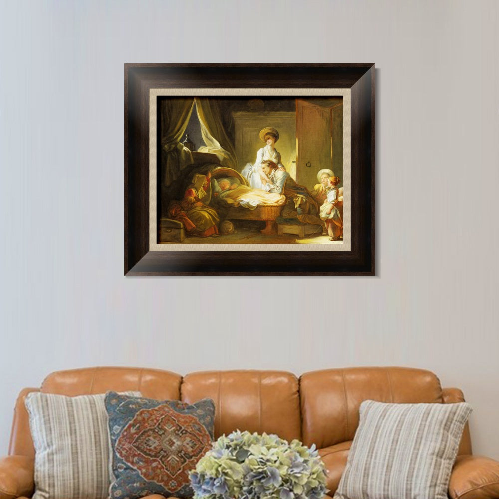 INVIN ART Framed Canvas Art Giclee Print The Visit to the Nursery by Jean Honore Fragonard Wall Art Living Room Home Office Decorations