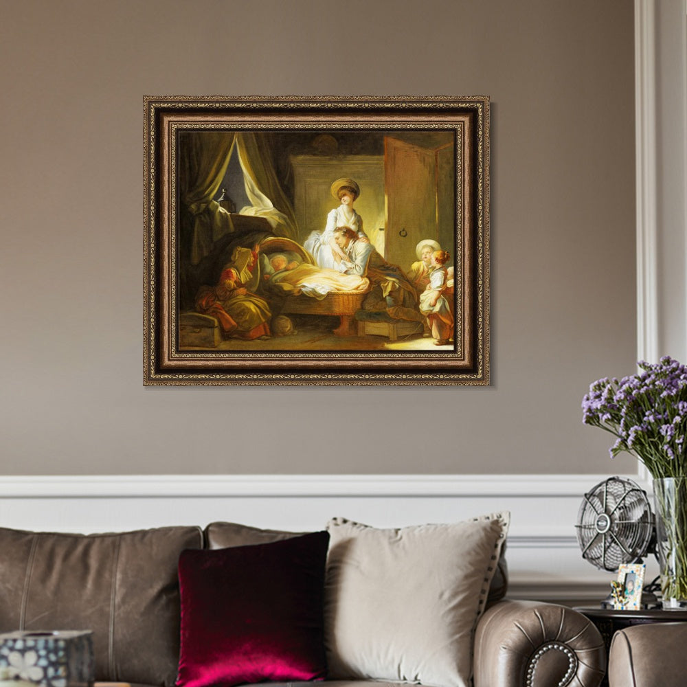 INVIN ART Framed Canvas Art Giclee Print The Visit to the Nursery by Jean Honore Fragonard Wall Art Living Room Home Office Decorations