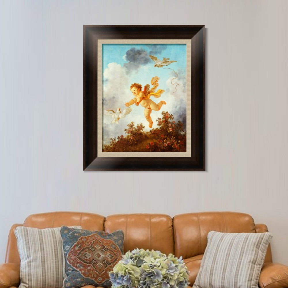INVIN ART Framed Canvas Art Giclee Print Love Pursuing a Dove, 1790 by Jean Honore Fragonard Wall Art Living Room Home Office Decorations