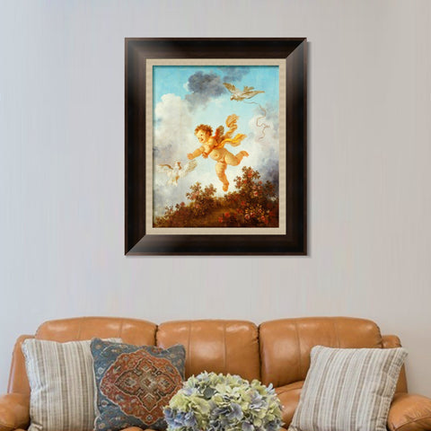 INVIN ART Framed Canvas Art Giclee Print Love Pursuing a Dove, 1790 by Jean Honore Fragonard Wall Art Living Room Home Office Decorations