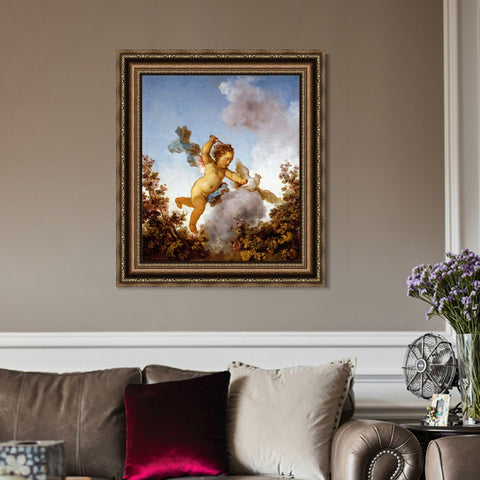INVIN ART Framed Canvas Art Giclee Print Love the Avenger, 1790 by Jean Honore Fragonard Wall Art Living Room Home Office Decorations