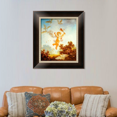 INVIN ART Framed Canvas Art Giclee Print Love the Jester, 1790 by Jean Honore Fragonard Wall Art Living Room Home Office Decorations