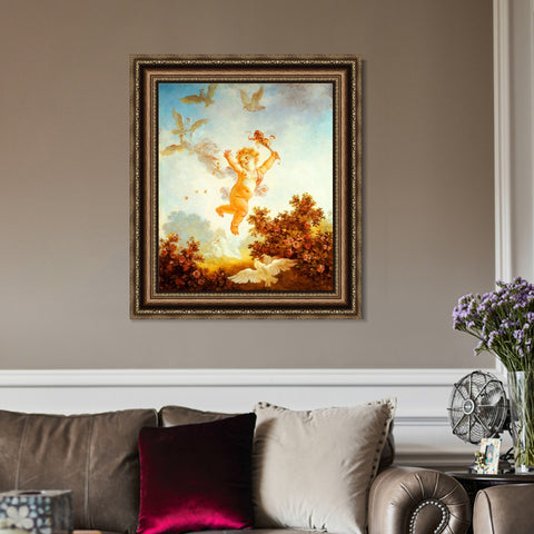 INVIN ART Framed Canvas Art Giclee Print Love the Jester, 1790 by Jean Honore Fragonard Wall Art Living Room Home Office Decorations