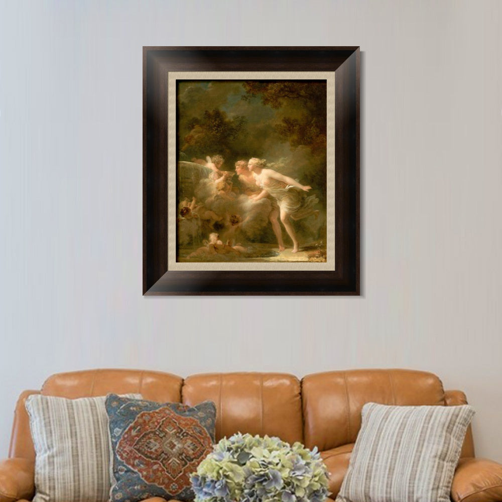 INVIN ART Framed Canvas Art Giclee Print The Fountain of Love by Jean Honore Fragonard Wall Art Living Room Home Office Decorations