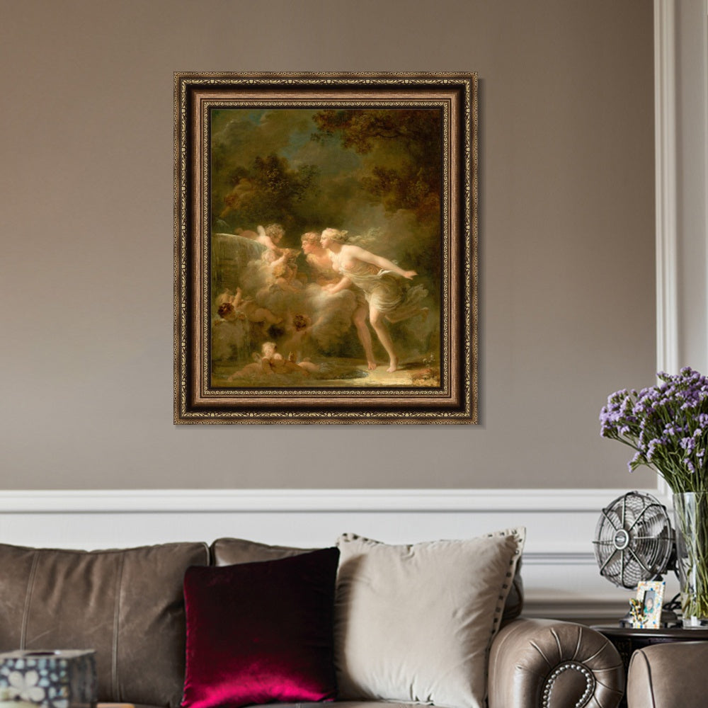 INVIN ART Framed Canvas Art Giclee Print The Fountain of Love by Jean Honore Fragonard Wall Art Living Room Home Office Decorations