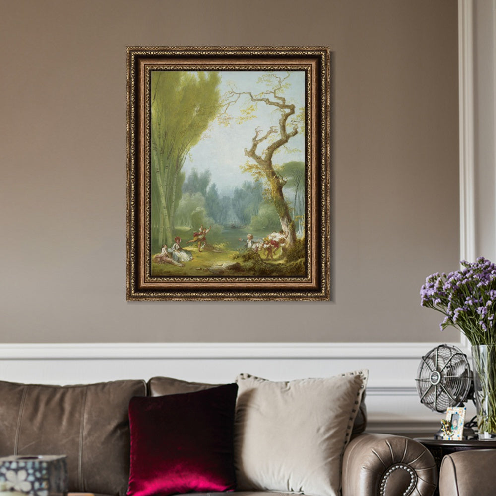 INVIN ART Framed Canvas Art Giclee Print A Game of Horse and Rider by Jean Honore Fragonard Wall Art Living Room Home Office Decorations