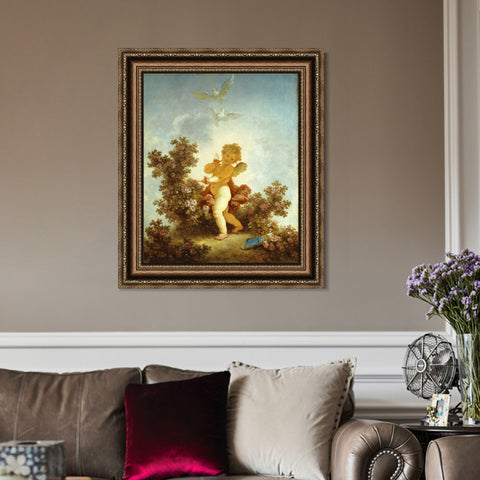 INVIN ART Framed Canvas Art Giclee Print Love the Sentinel, 1790 by Jean Honore Fragonard Wall Art Living Room Home Office Decorations