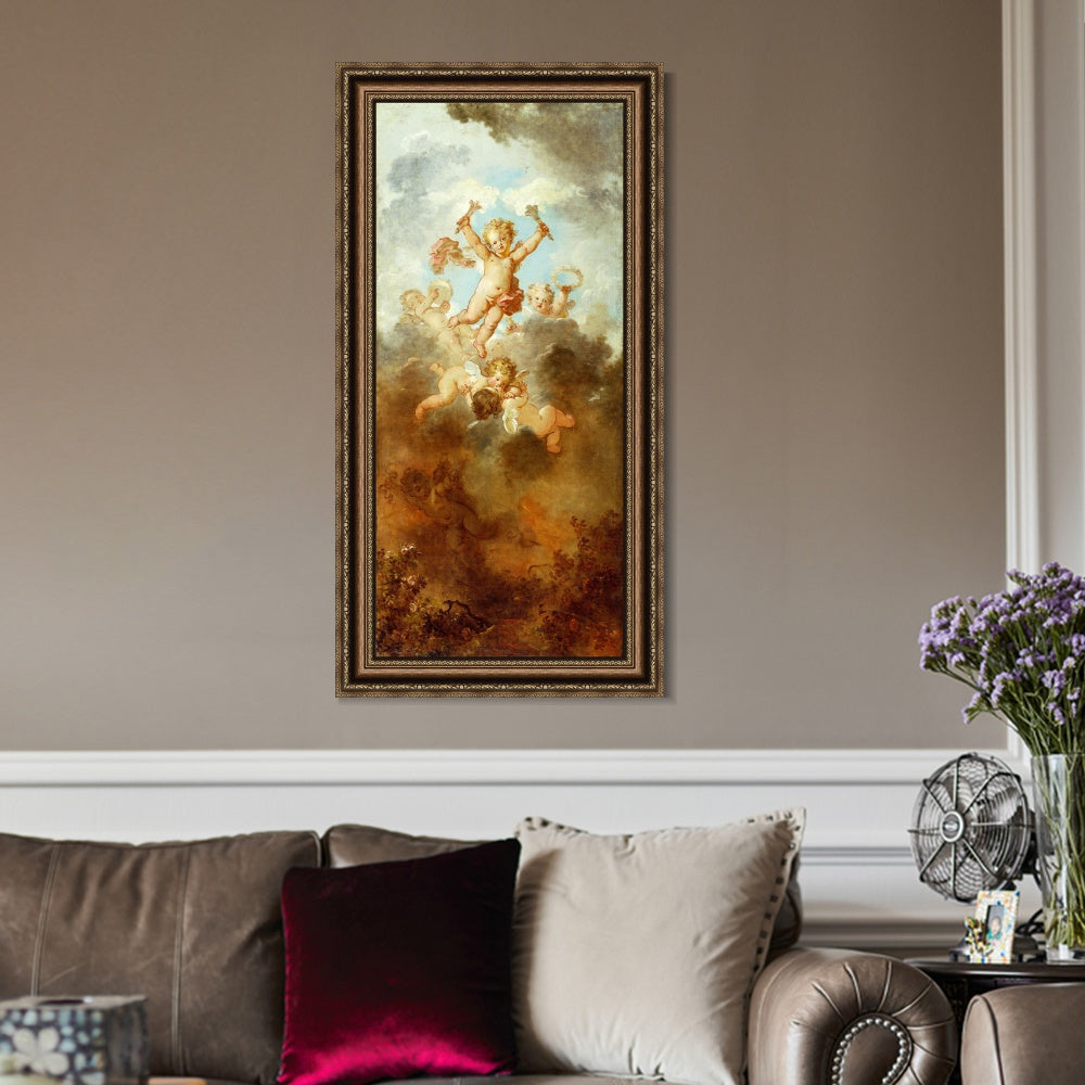 INVIN ART Framed Canvas Art Giclee Print Love Triumphant, 1790 by Jean Honore Fragonard Wall Art Living Room Home Office Decorations