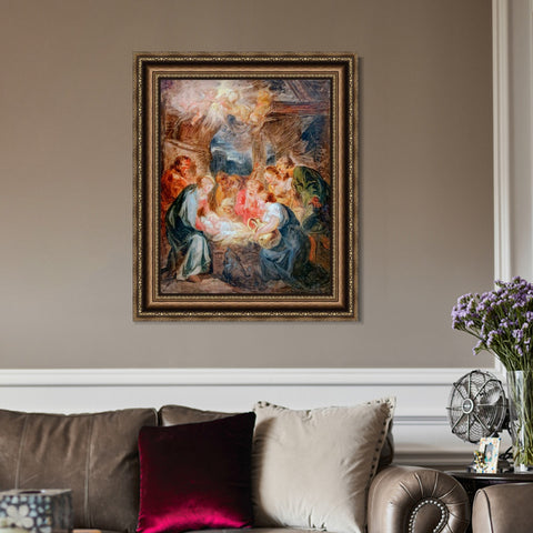 INVIN ART Framed Canvas Art Giclee Print Worship of shepherds by Jean Honore Fragonard Wall Art Living Room Home Office Decorations