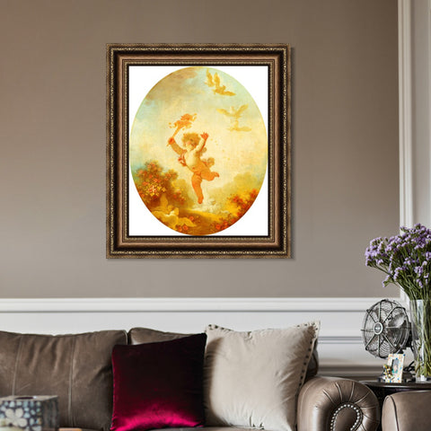 INVIN ART Framed Canvas Art Giclee Print Love as Folly by Jean Honore Fragonard Wall Art Living Room Home Office Decorations