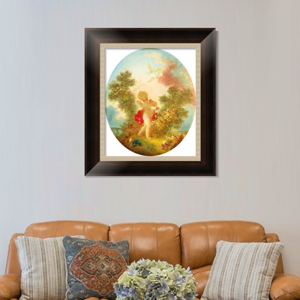 INVIN ART Framed Canvas Art Giclee Print Love the Sentinel by Jean Honore Fragonard Wall Art Living Room Home Office Decorations