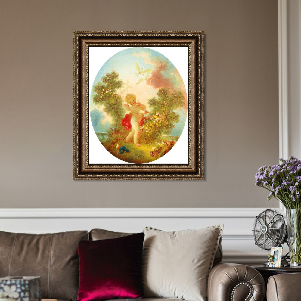 INVIN ART Framed Canvas Art Giclee Print Love the Sentinel by Jean Honore Fragonard Wall Art Living Room Home Office Decorations