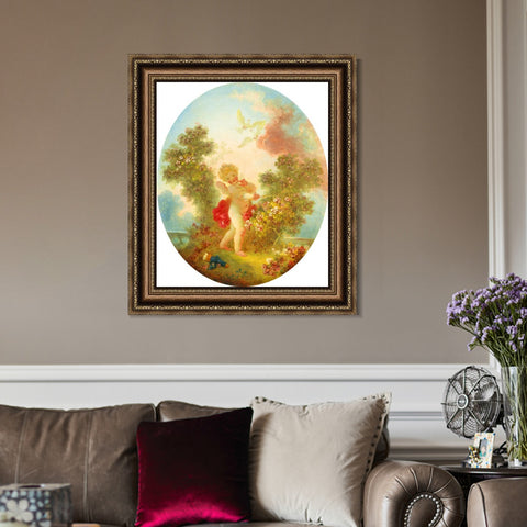 INVIN ART Framed Canvas Art Giclee Print Love the Sentinel by Jean Honore Fragonard Wall Art Living Room Home Office Decorations