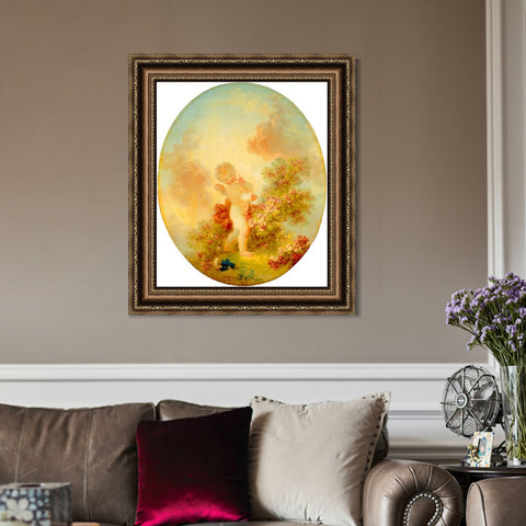 INVIN ART Framed Canvas Art Giclee Print Love the Sentinel#2 by Jean Honore Fragonard Wall Art Living Room Home Office Decorations