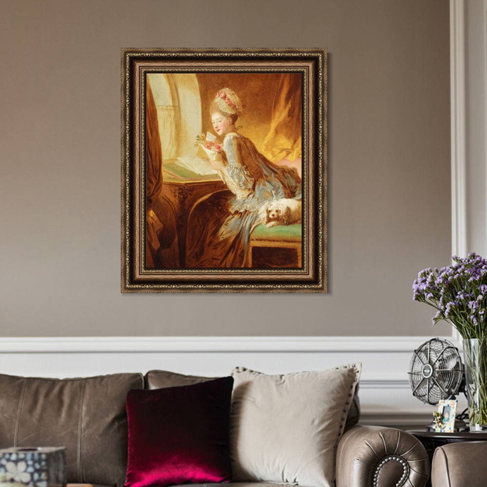 INVIN ART Framed Canvas Art Giclee Print The Love Letter by Jean Honore Fragonard Wall Art Living Room Home Office Decorations