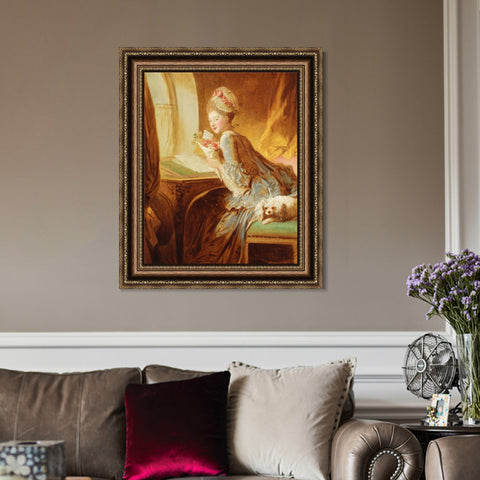 INVIN ART Framed Canvas Art Giclee Print The Love Letter by Jean Honore Fragonard Wall Art Living Room Home Office Decorations