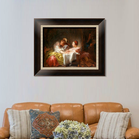 INVIN ART Framed Canvas Art Giclee Print The Stolen Kiss#2 by Jean Honore Fragonard Wall Art Living Room Home Office Decorations